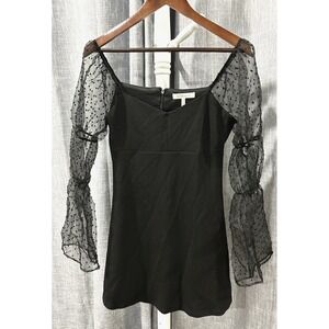 BCBG Black Babydoll Dress‎ Sheer Puff Sleeve Dark Feminine Romantic NWT Small